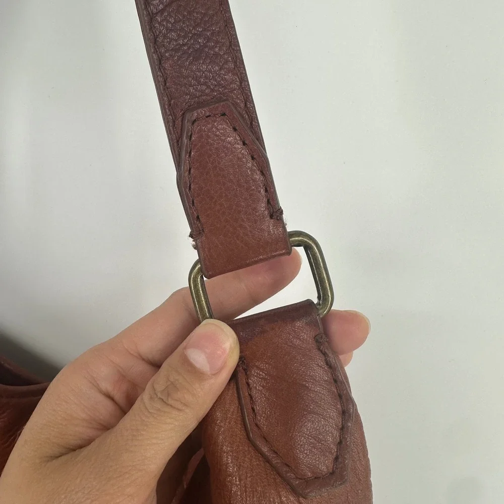 American Leather Co Austin Cognac Brown Pebbled Leather Hobo Shoulder Bag Zipper